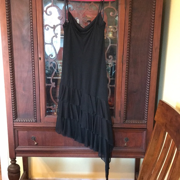 Black, slinky embellished cocktail dress!  Large, adorable! - Picture 2 of 4